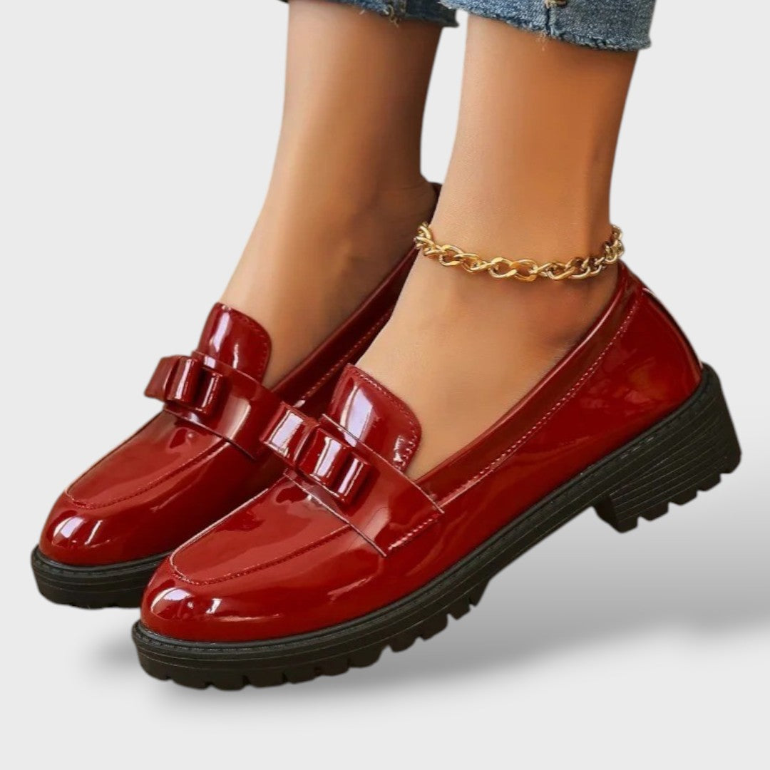 Damen Lack Loafer Schleife Elegant