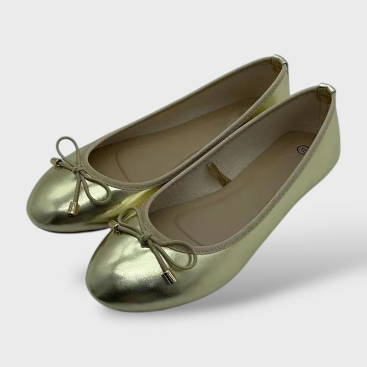 Damen Ballerina Gold metallic mit Schleife und runder Spitze, Produktansicht