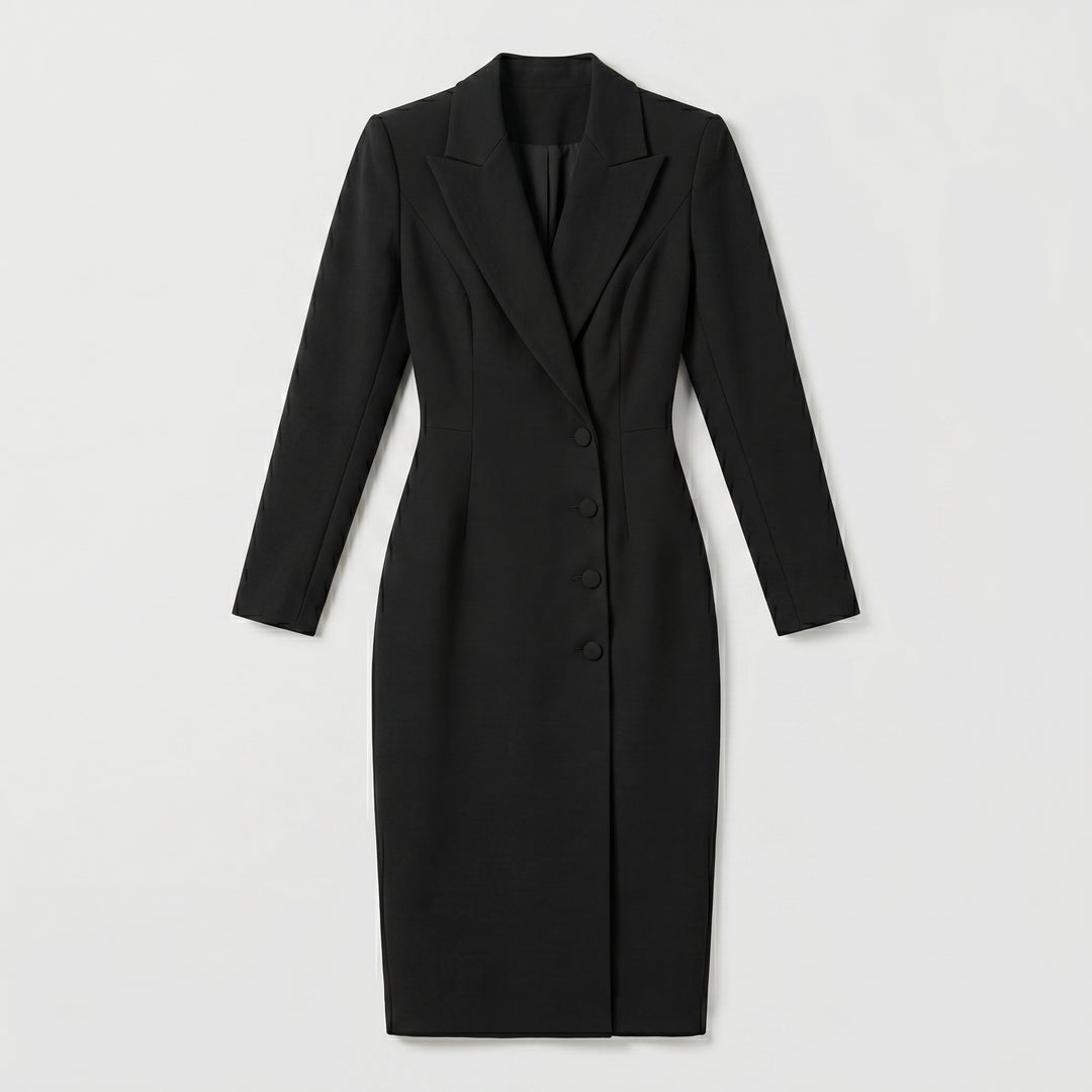 Schwarzes Blazerkleid Flat-lay mit Knöpfen und Schlitz