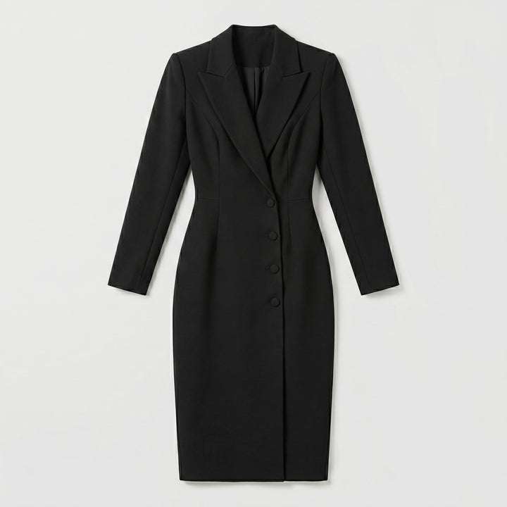 Schwarzes Blazerkleid Flat-lay mit Knöpfen und Schlitz