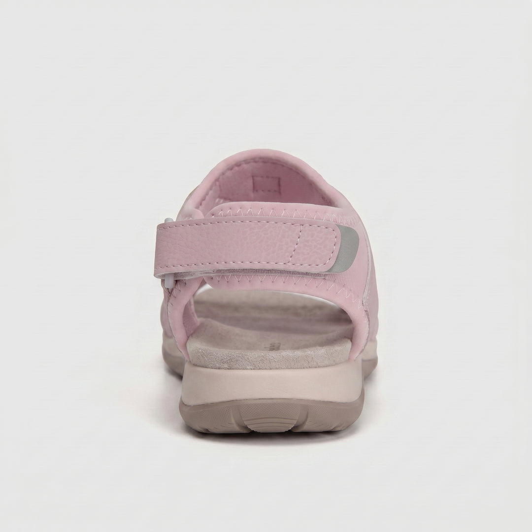 Damen-Sandale in Rosa, Rückansicht mit breitem Klettverschluss