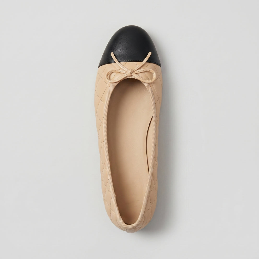 Ballerina Apricot-Schwarz schwarze Kappe Schleife Draufsicht