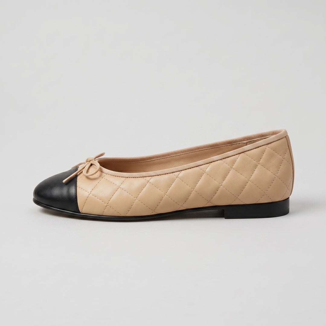 Ballerina Apricot-Schwarz Rautensteppung schwarze Kappe Seitenansicht