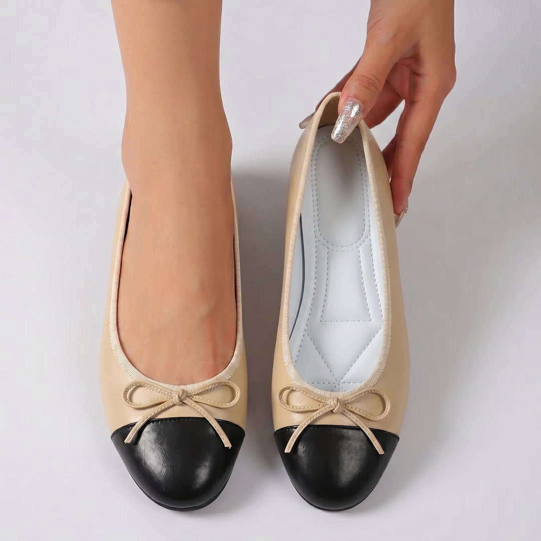 Damen Slip-on Ballerina mit Schleife und flacher Sohle