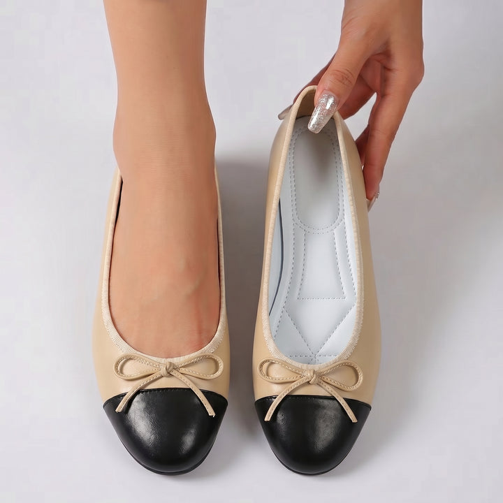 Damen Slip-on Ballerina mit Schleife und flacher Sohle