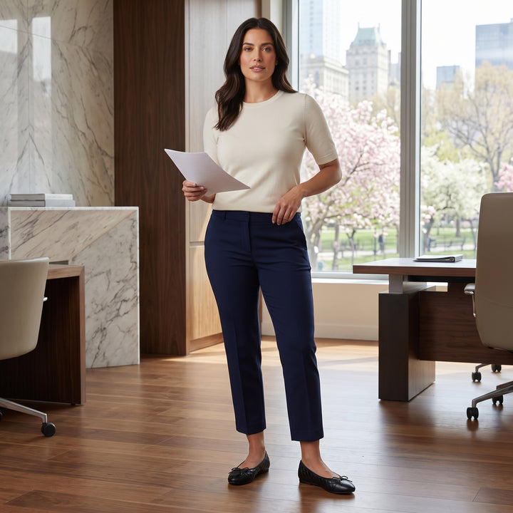 Schwarze Ballerina Rautensteppung getragen Styling Büro