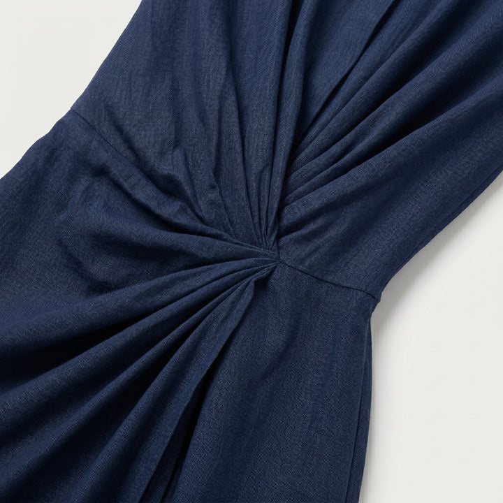 Umlegekragen mit Knopfleiste, Detailansicht Khaki Maxikleid