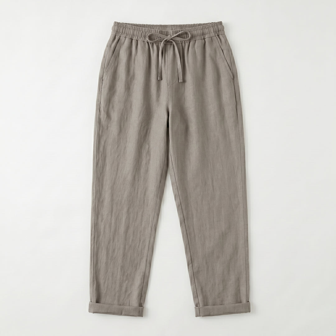 Leinenhose Grau Flat-Lay, weiter Schnitt, umgeschlagener Saum