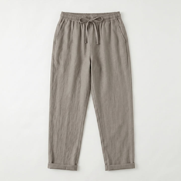 Leinenhose Grau Flat-Lay, weiter Schnitt, umgeschlagener Saum