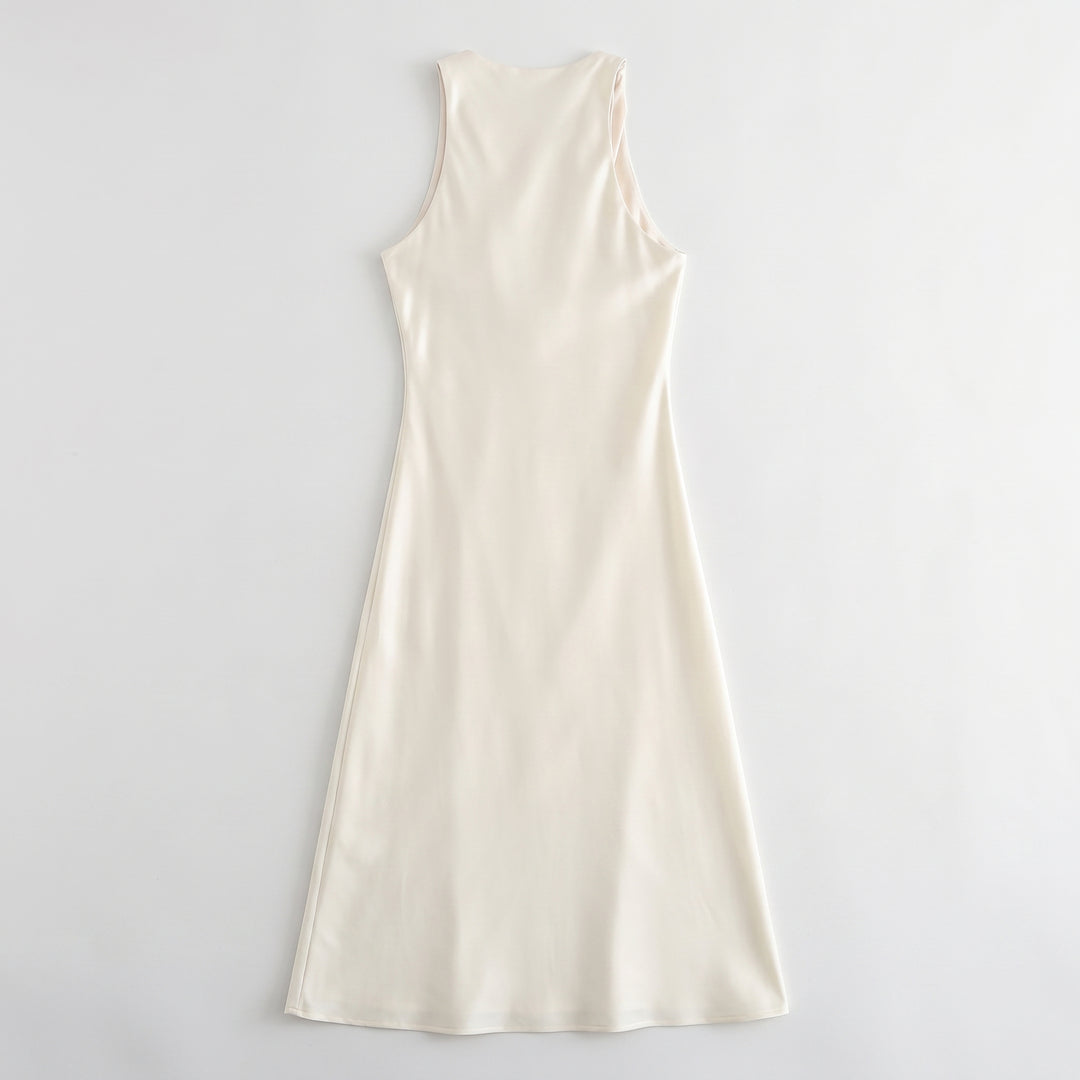 Satin Slip Kleid Blau, körpernah und fließend, Frontansicht