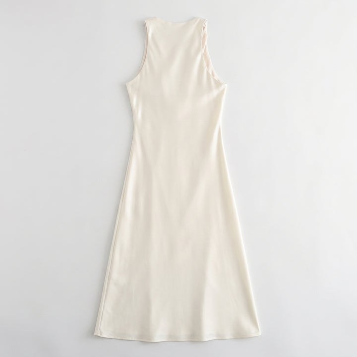 Satin Slip Kleid Blau, körpernah und fließend, Frontansicht