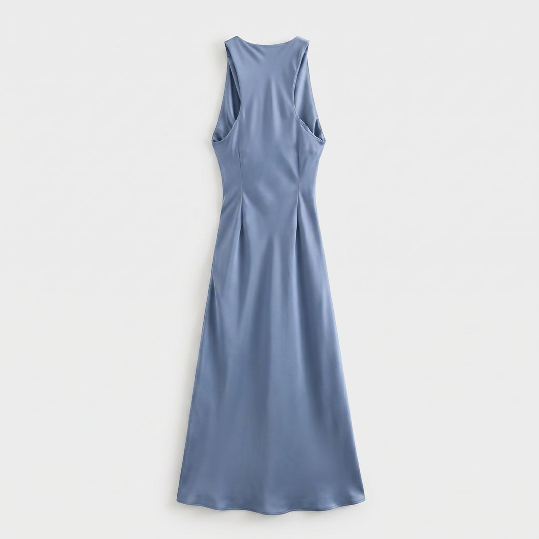 Damen Satin Slip Midikleid mit Wasserfallausschnitt