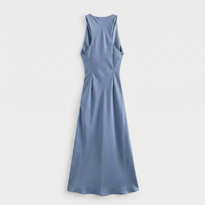 Damen Satin Slip Midikleid mit Wasserfallausschnitt