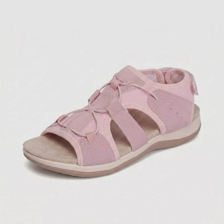 Orthopädische Damen-Sandale in Pastellrosa, Dreiviertelansicht, Produktbild