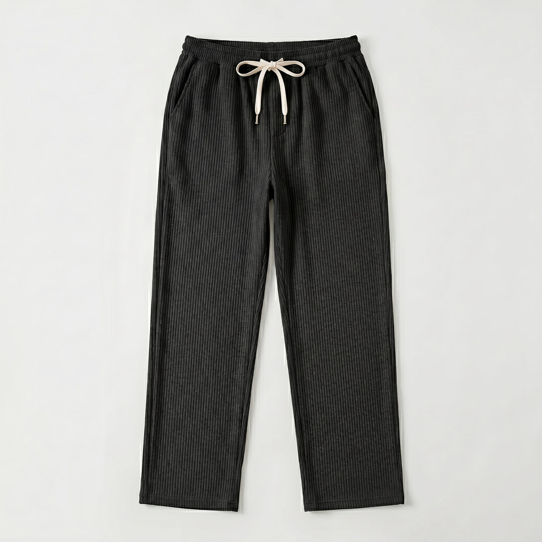 Herren Cordhose in Schwarz mit Kordelzug und Eingrifftaschen, Vorderansicht ohne Model
