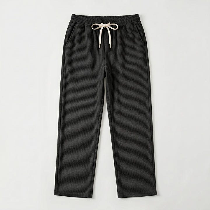 Herren Cordhose in Schwarz mit Kordelzug und Eingrifftaschen, Vorderansicht ohne Model