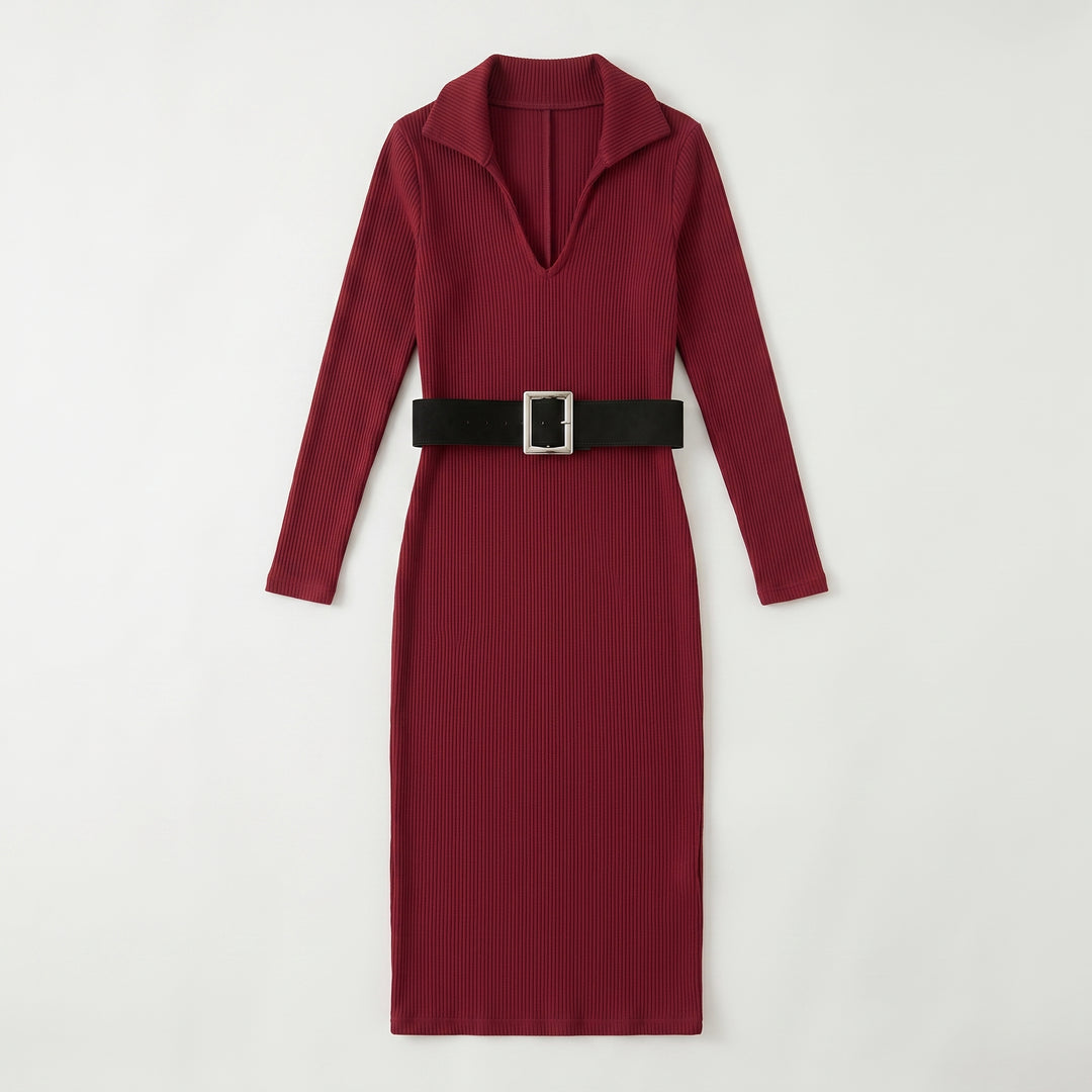 Figurbetontes Strick-Midikleid Damen Creme, Frontansicht