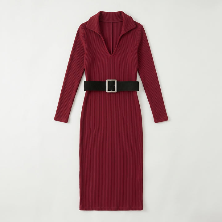 Figurbetontes Strick-Midikleid Damen Creme, Frontansicht