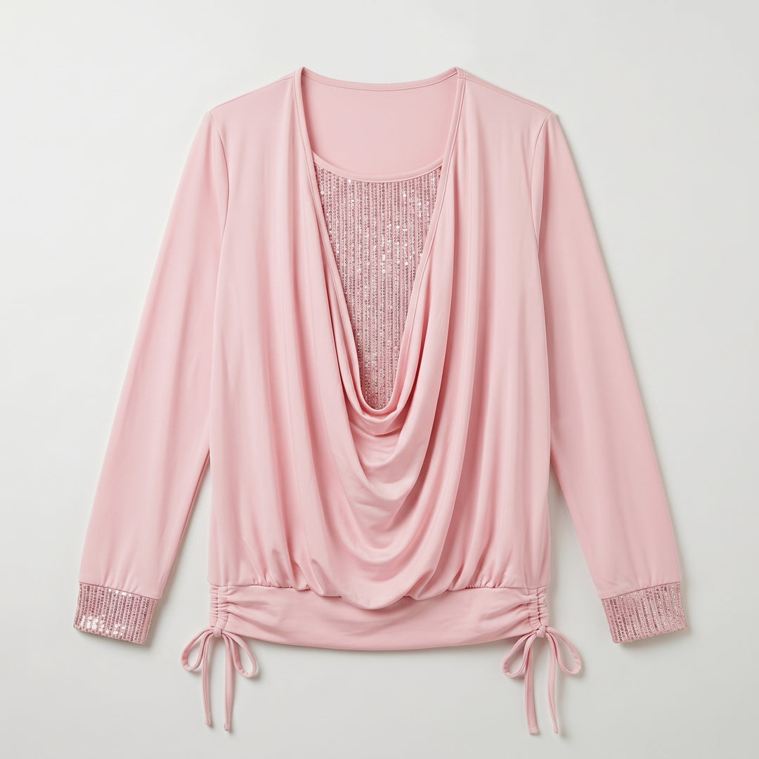 Langarmbluse in Rosa, Flat-Lay mit Pailletten-Details
