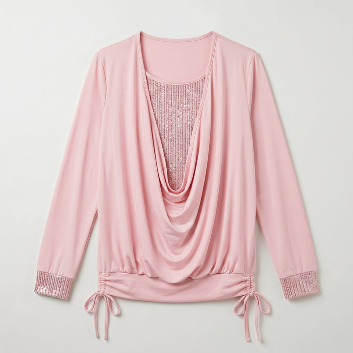 Langarmbluse in Rosa, Flat-Lay mit Pailletten-Details