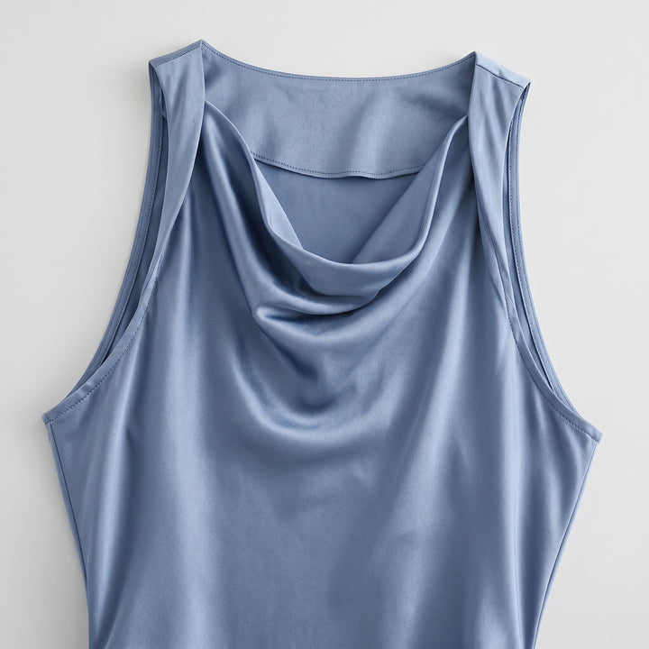 Damen Satin Slip Midikleid mit Wasserfallausschnitt