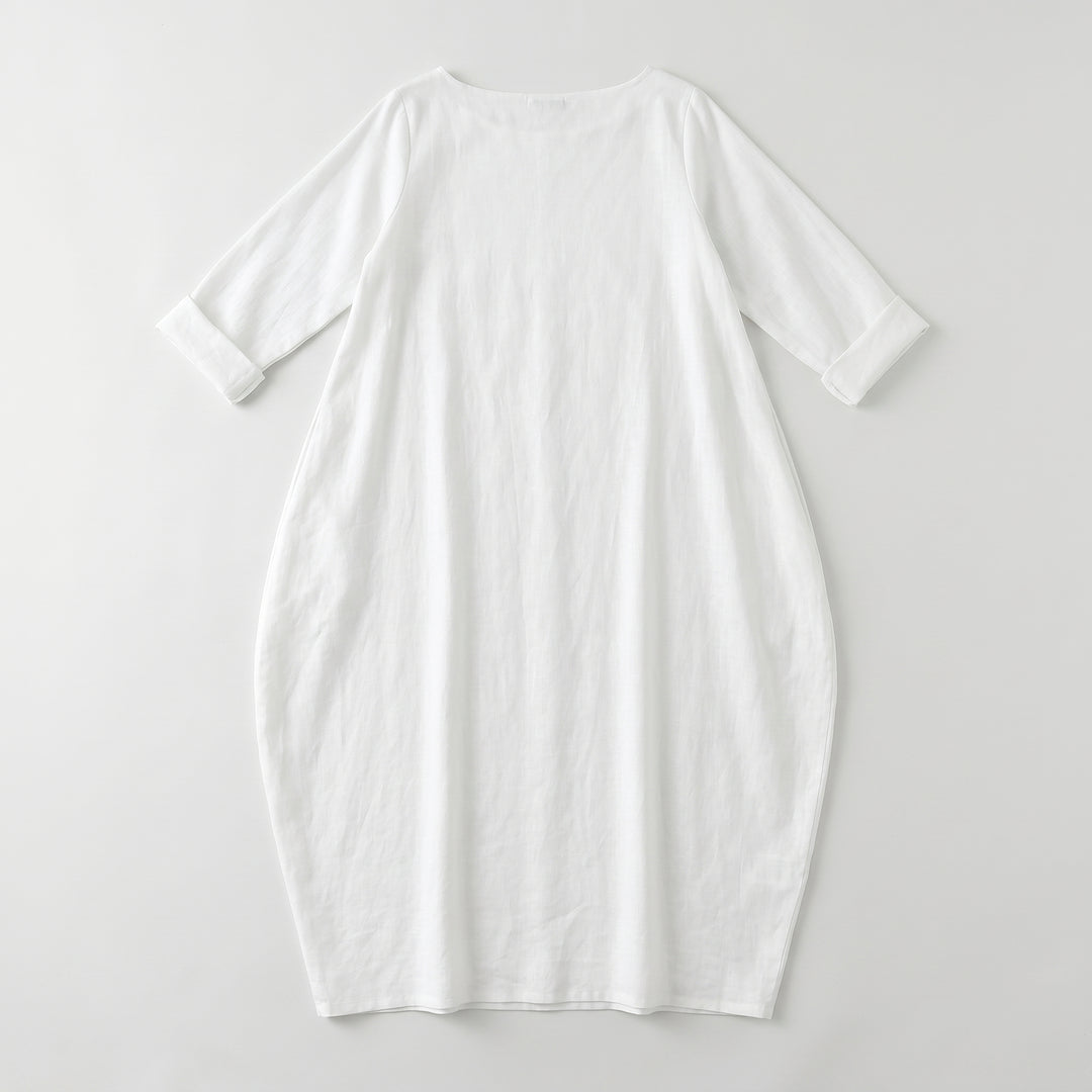 Weißes Maxikleid mit Ballonform und 3/4-Arm, Draufsicht