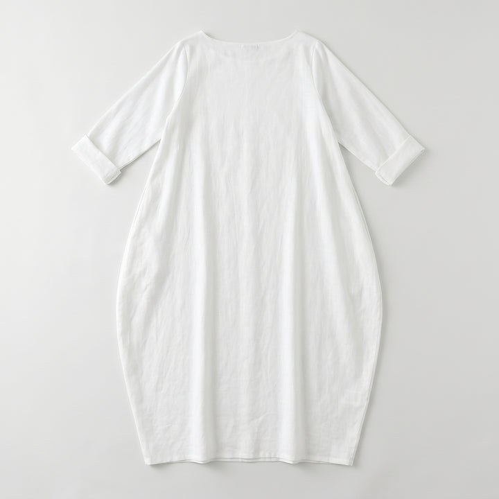 Weißes Maxikleid mit Ballonform und 3/4-Arm, Draufsicht