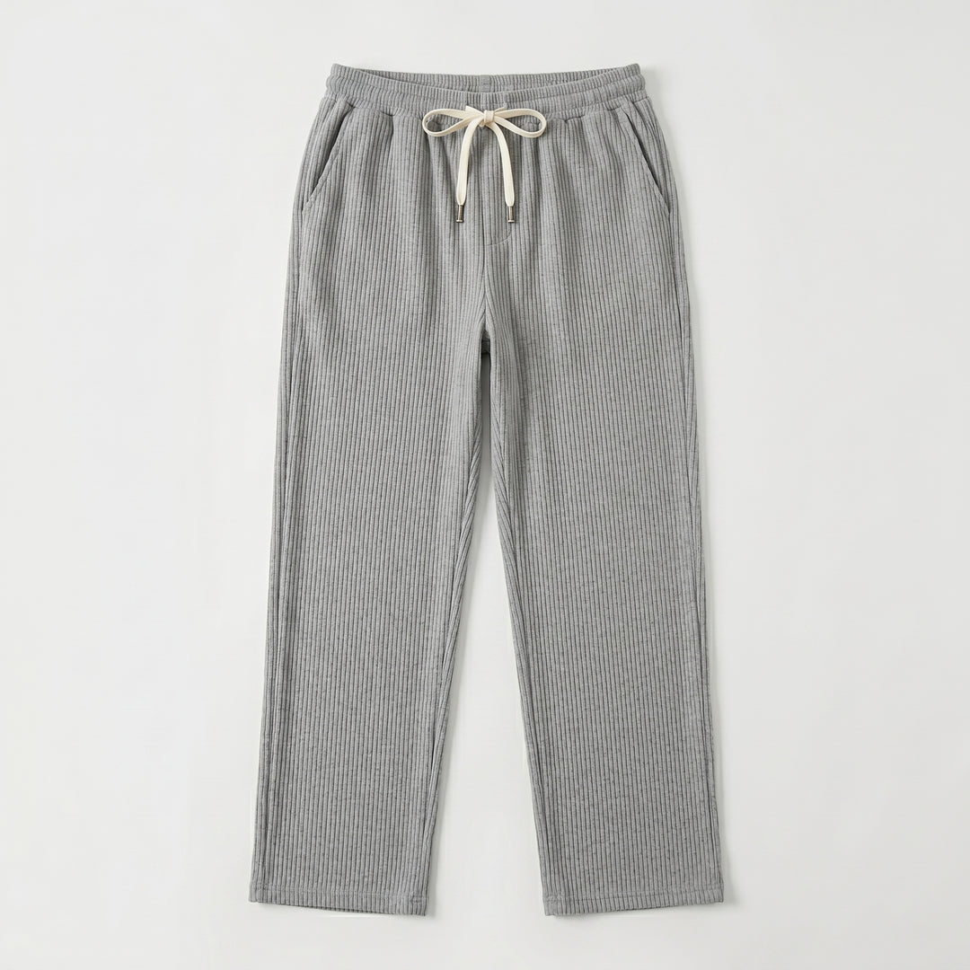 Herren Cordhose in Grau mit Kordelzug und seitlichen Eingrifftaschen, Vorderansicht ohne Model