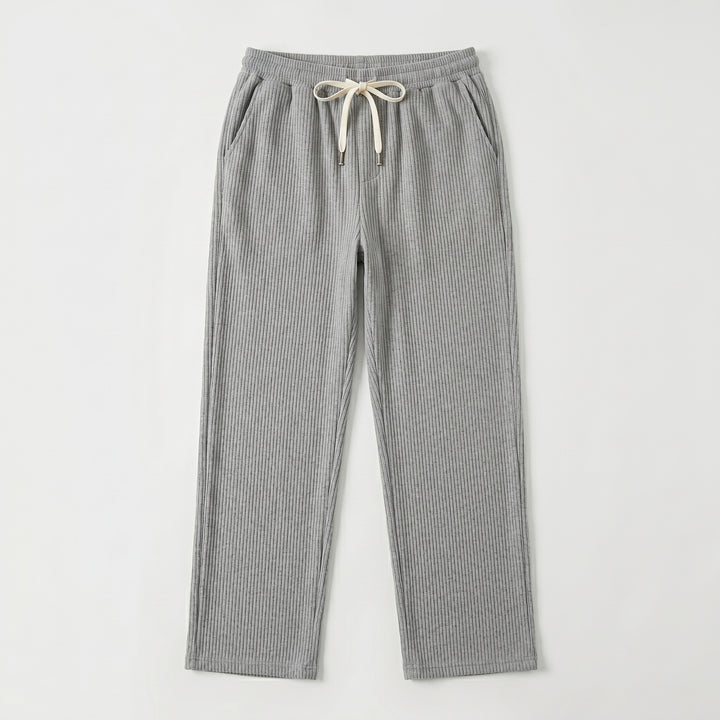 Herren Cordhose in Grau mit Kordelzug und seitlichen Eingrifftaschen, Vorderansicht ohne Model