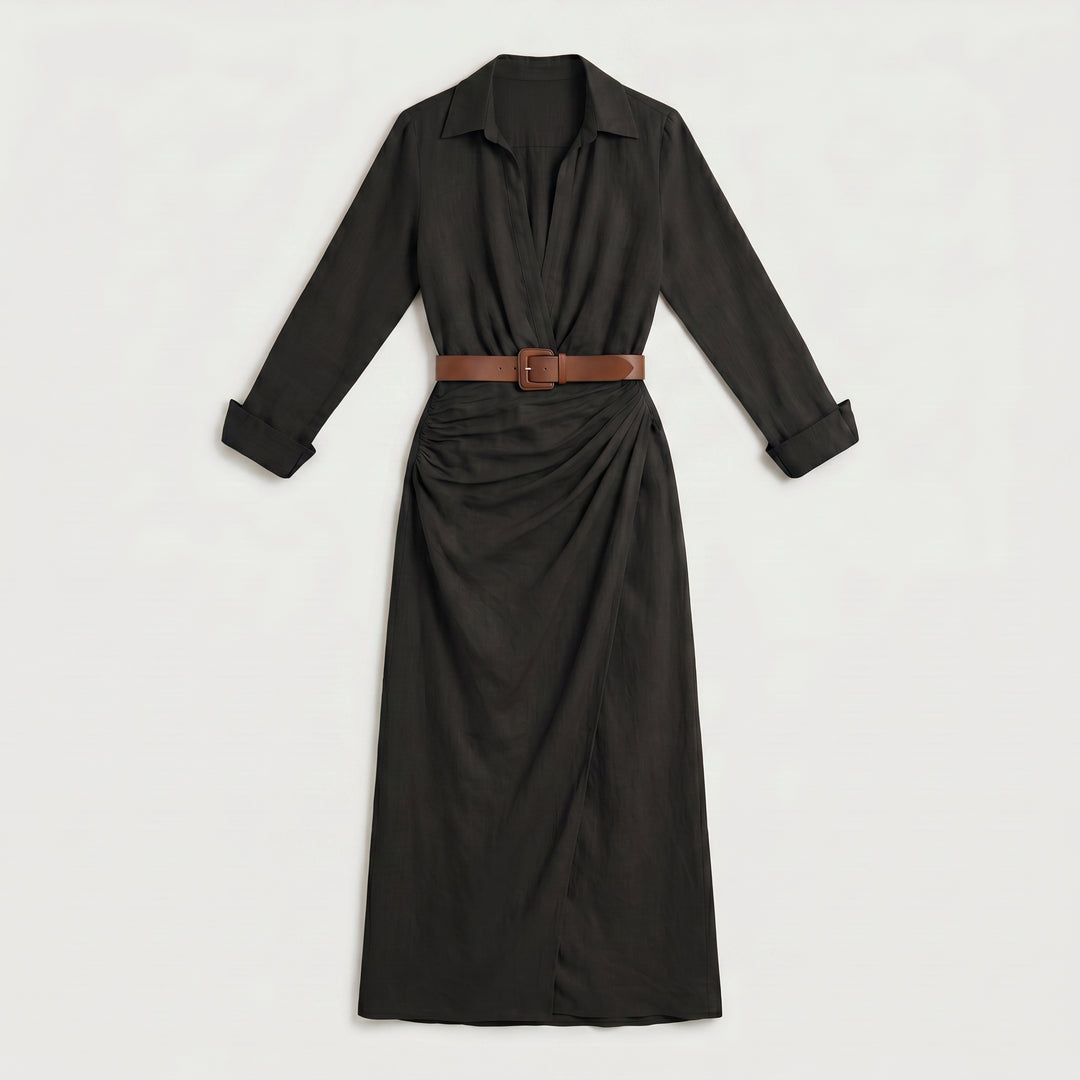 Damen Maxikleid Weiß mit Taillengürtel, Seitenansicht