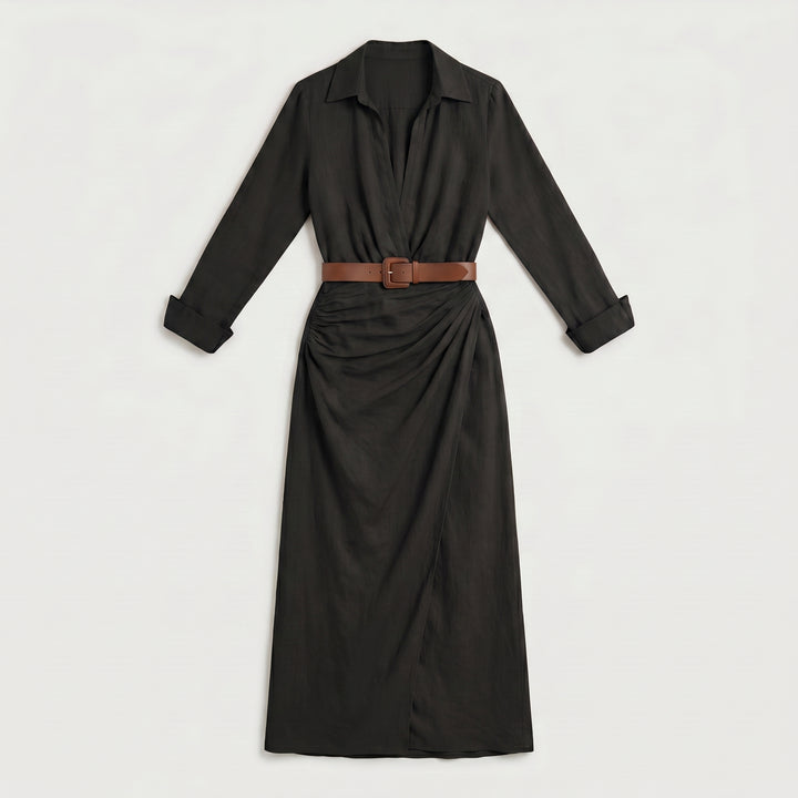 Damen Maxikleid Weiß mit Taillengürtel, Seitenansicht