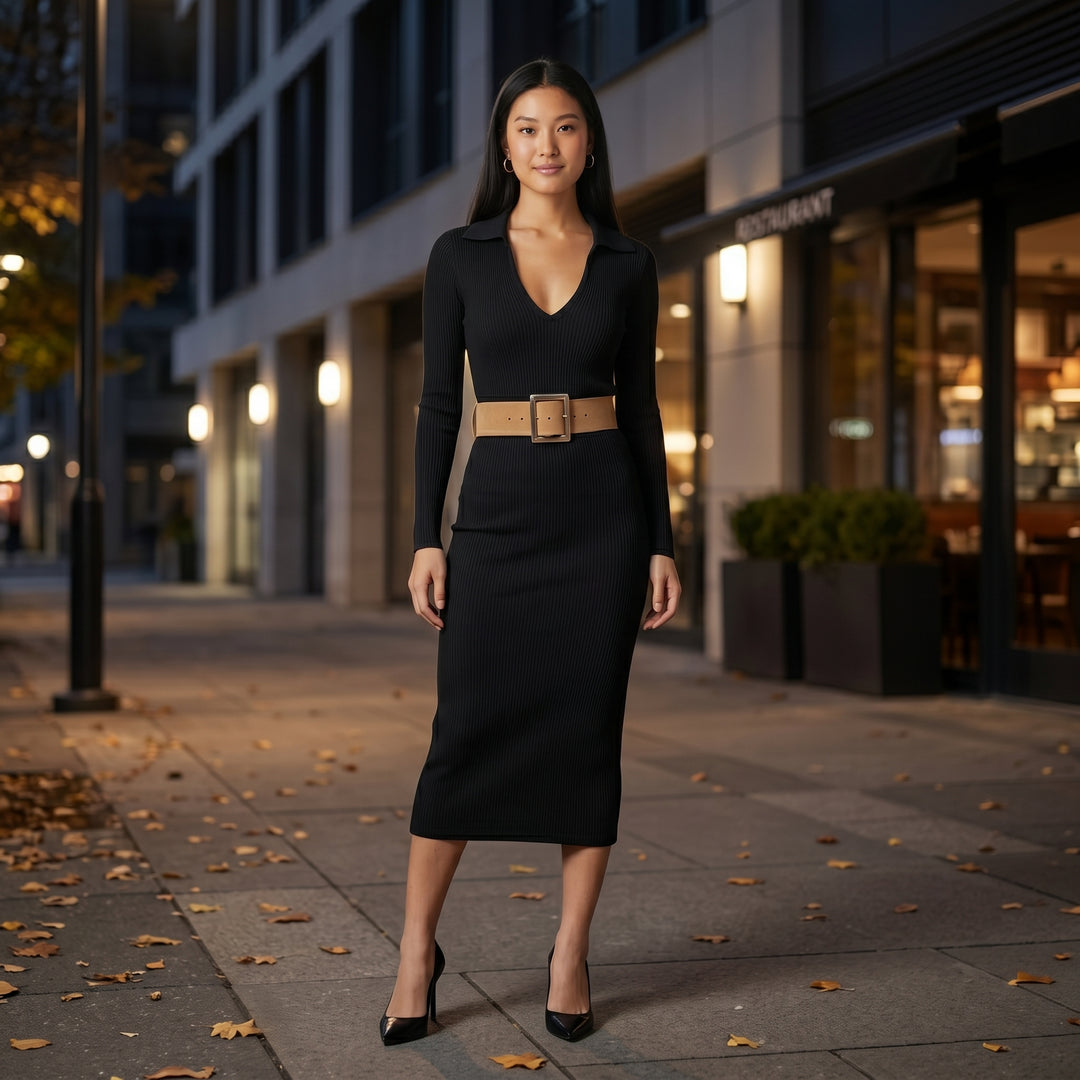 Figurbetontes Strick-Midikleid Damen Bordeaux, Frontansicht