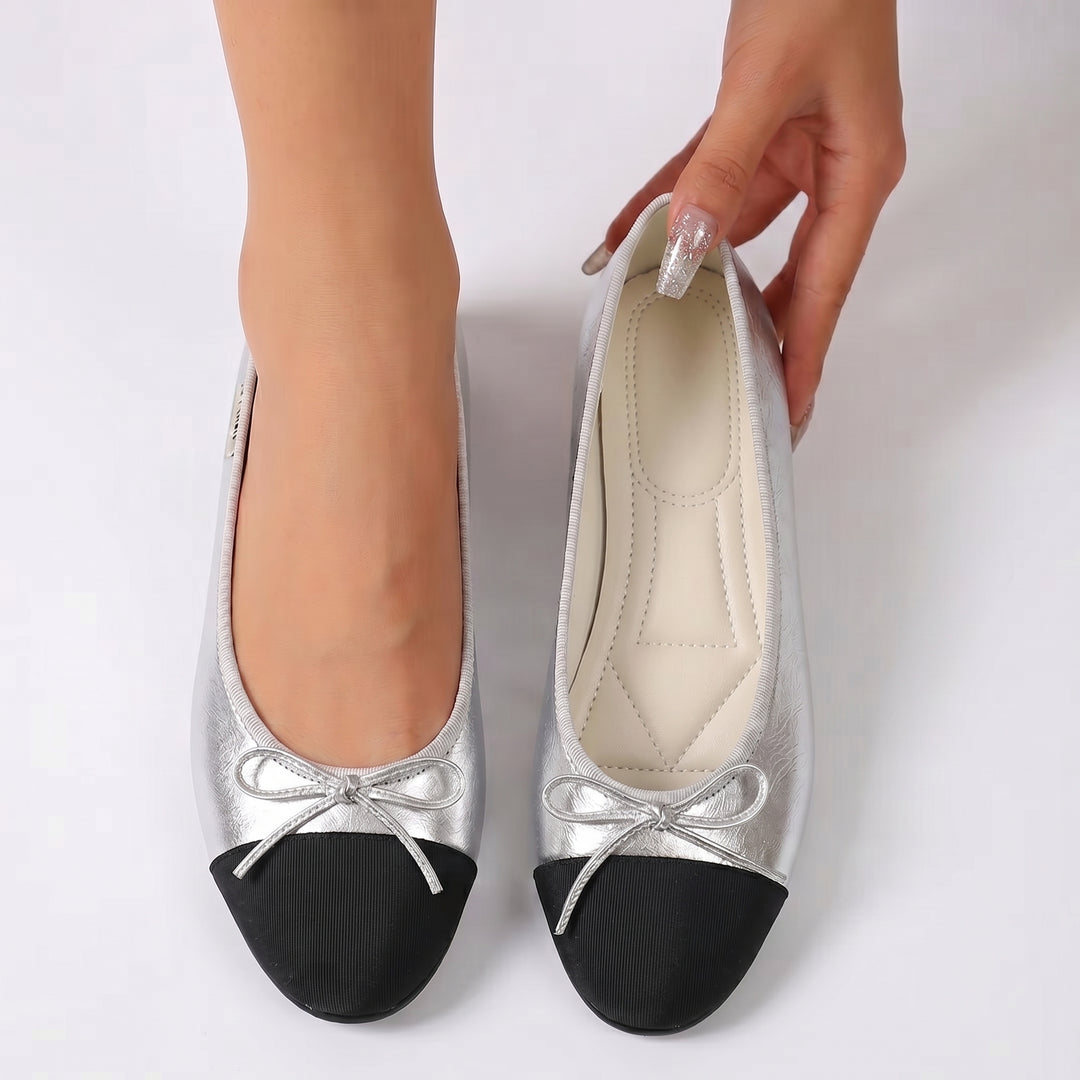 Damen Slip-on Ballerina mit Schleife und flacher Sohle
