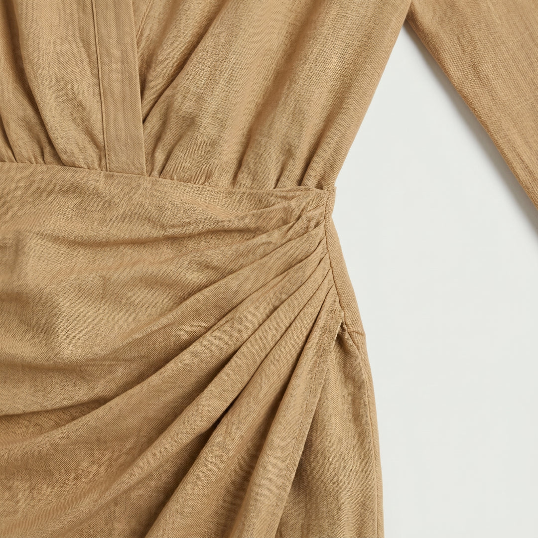 Damen Maxikleid Khaki mit Gürtel, Seitenansicht