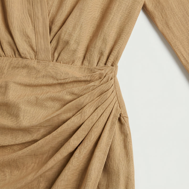 Damen Maxikleid Khaki mit Gürtel, Seitenansicht