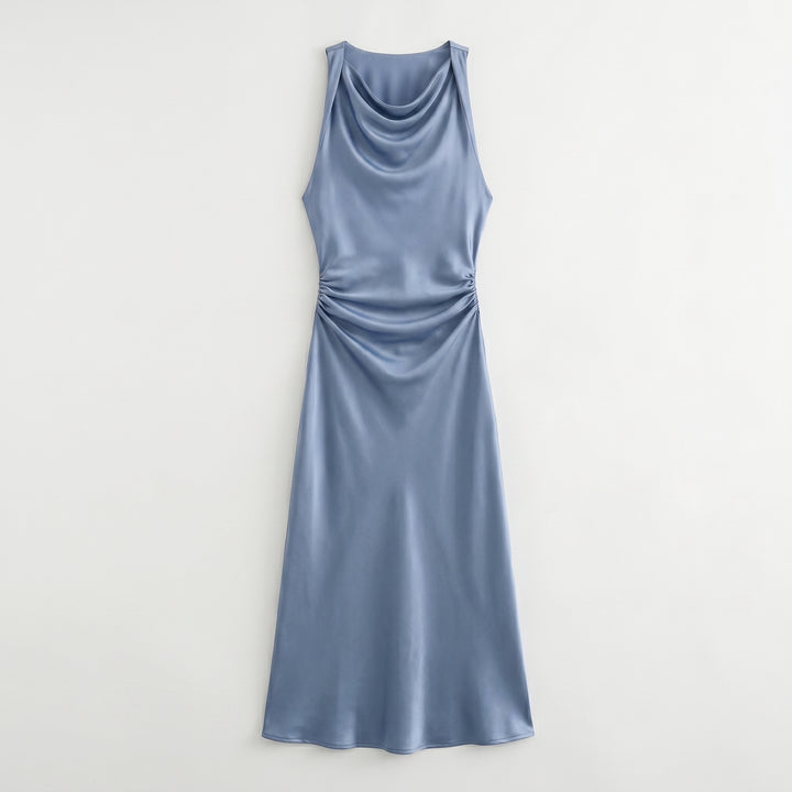 Damen Satin Slip Midikleid mit Wasserfallausschnitt