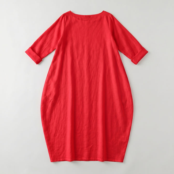 Rotes Maxikleid mit Ballonform und 3/4-Arm, Draufsicht