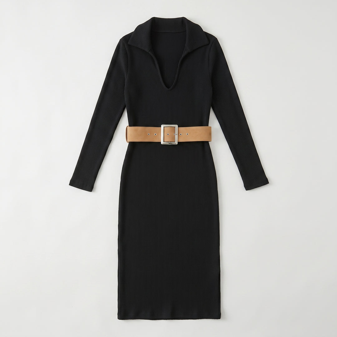 Figurbetontes Strick-Midikleid Damen Dunkelblau, Seitenansicht