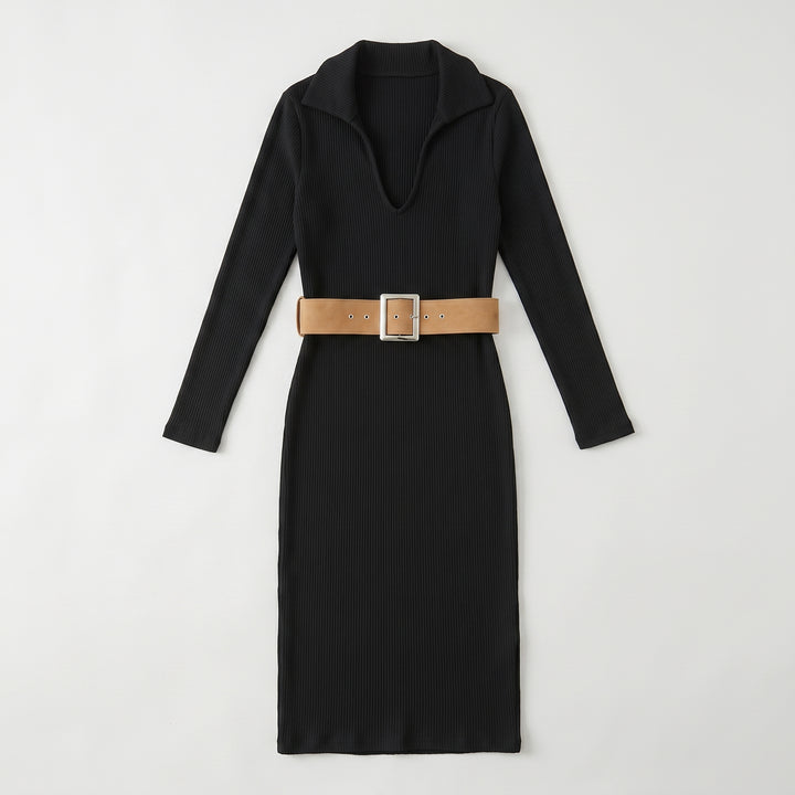 Figurbetontes Strick-Midikleid Damen Dunkelblau, Seitenansicht