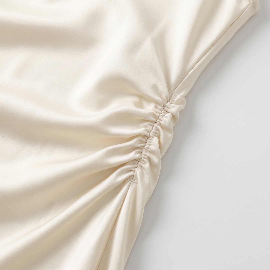 Satin Midikleid Braun, A-Linie Silhouette, Seitenansicht