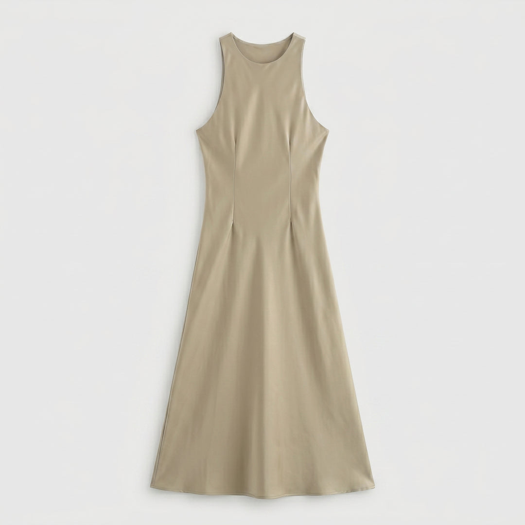Damen Satin Slip Midikleid mit Wasserfallausschnitt