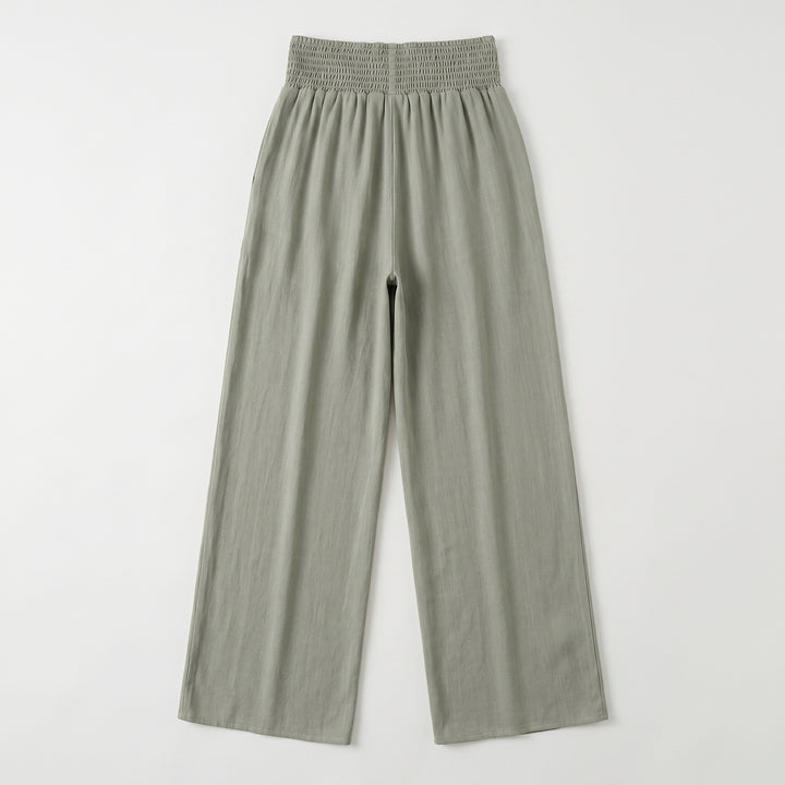 Palazzo-Hose Olivgrün Rückseite, Smockbund, Flat-Lay