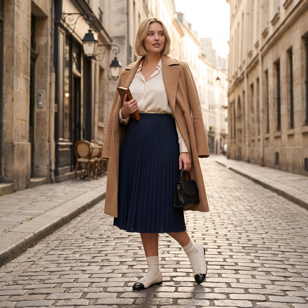 Ballerina Weiß-Schwarz getragen Styling Pariser Straße