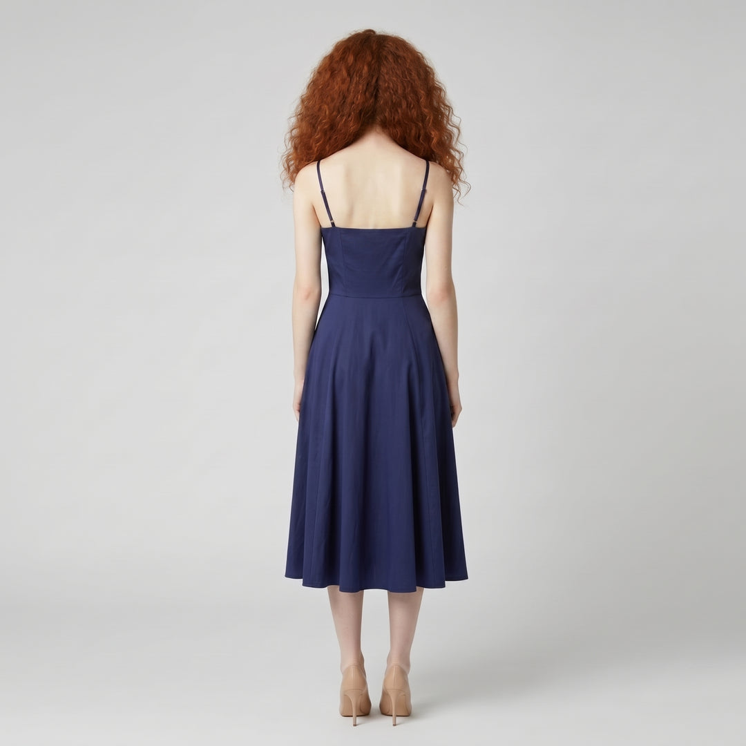 Damen Bustierkleid Dunkelblau, Spaghettiträger, A-Linie, Rückenansicht