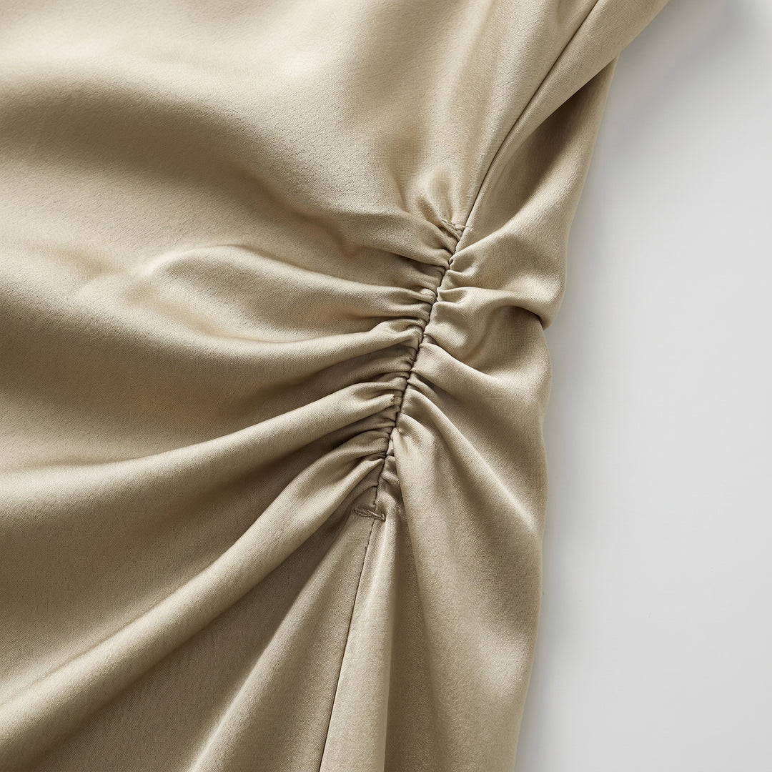 Damen Satin Slip Midikleid mit Wasserfallausschnitt
