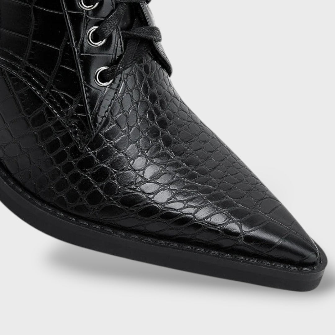 Damen Western-Stiefelette mit Blockabsatz und Schnürung, seitliche Ansicht
