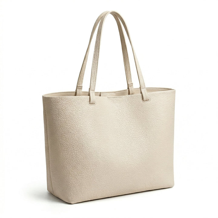 Große Shopper Tote Bag in Beige, Dreiviertelansicht freistehend
