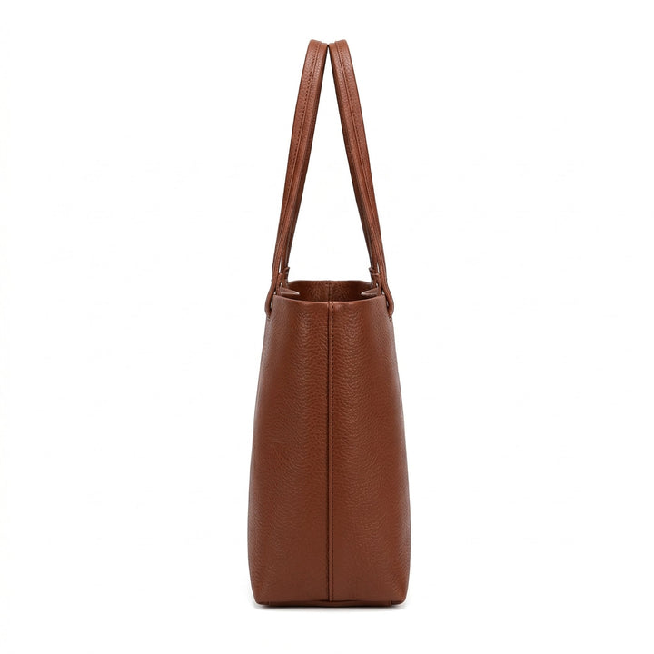 Shopper Tote Bag in Hellbraun, Seitenansicht mit Tiefe