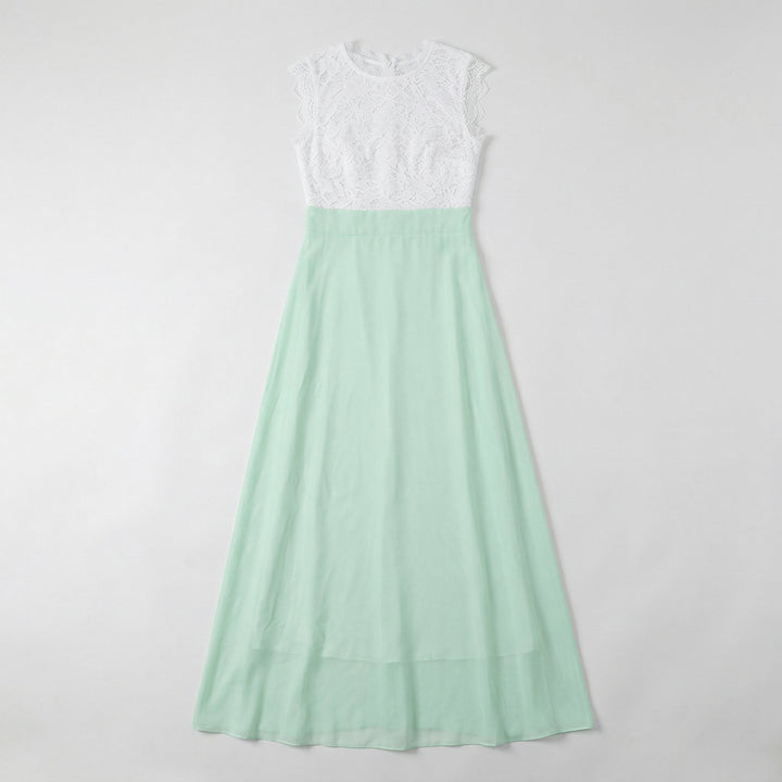 Maxikleid Vorderseite flach, Mintgrün mit weißem Spitzentop