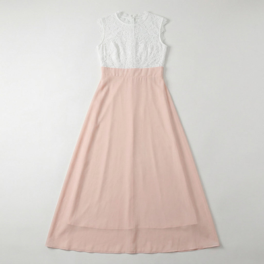 Maxikleid in Blassrosa mit weißem Spitzenoberteil, Flachansicht